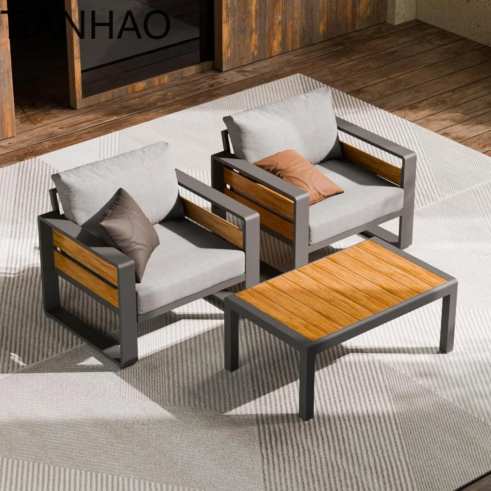 aluminum outdoor patio furniture - 2 pcs armchairs and coffee table, all-weather metal modern outside furniture with washable t