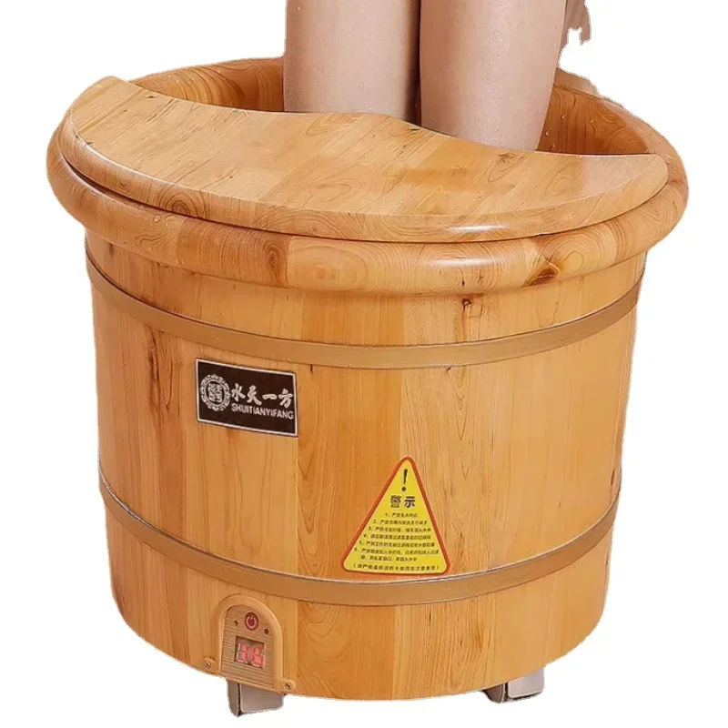 Wooden Household Foot Washing Bucket Electric Massage Foot Bath Bucket Heating Foot Tub Moving Pulley Bubble Wooden Bucket