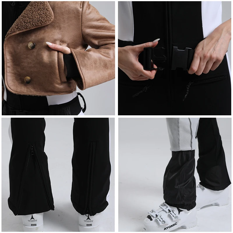 بدلة قفز نسائية جبلية رياضية شتوية بدون أكمام قطعة واحدة بدلات ثلج خارجية مقاومة للماء على الجليد للسيدات