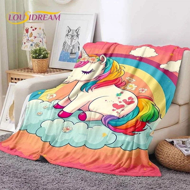 3D Cute Dream Unicorn Cartoon Girl Soft Flannel Blanket for Beds Bedroom Sofa Picnic,Throw Blanket for Outdoor Leisure Nap Gift