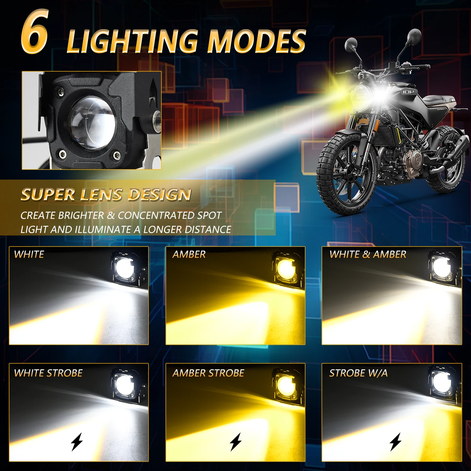 High Power LED Motorcycle Spotlight 240W 20000LM 6 Colour Spotlight Strip Cable and Switch Set Auxiliary Spotlight Car Truck 12V