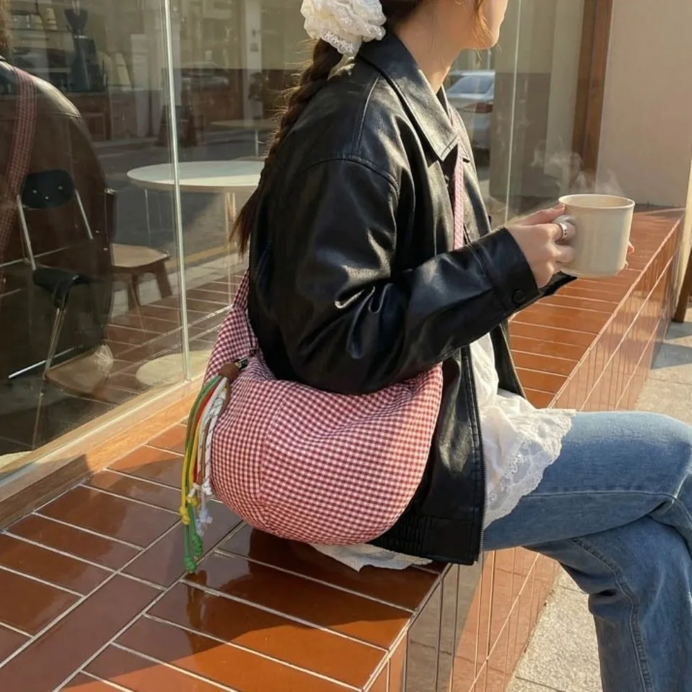 Fashion Zipper Plaid Shoulder Bag Large Capacity Colth Dumpling Bag Lightweight Hobos Bag Crossbody Bag Female