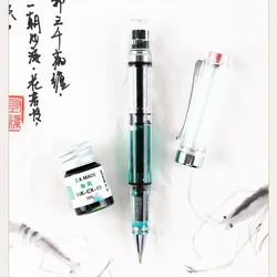 1-Piece Transparent Fountain Brush Pen Ink Refillable Soft Brush Calligraphy Ink Pens for Writing Drawing Outlining