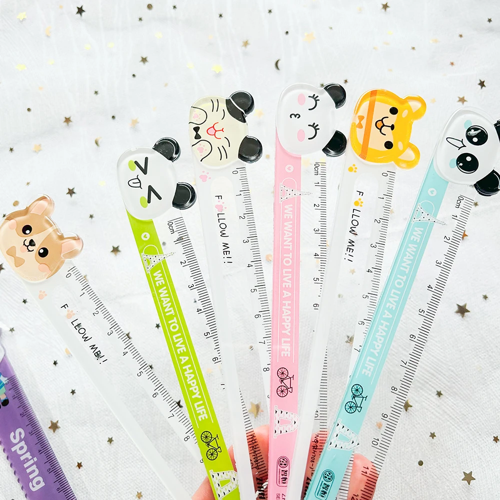 2PCs Kawaii Stationery Panda Cat Cartoon Kids Ruler Schule Cute Desk Accessories School Rule Bear Transparent Ruler School Items