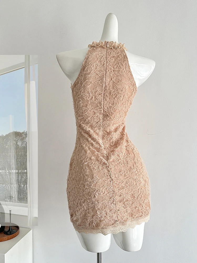 Women Shoujo Hollow Out Evening Mini Sleeveless Dress French Vintage Mini Frocks Old Money One-Piece Coquette Party Gyaru Luxury