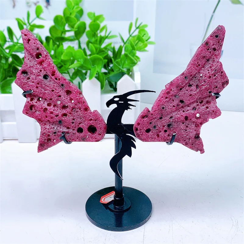 Natural Ruby In Zoisite Dragon Wings Crystal Carving Crafts Healing Energy Lucky Stone Home Decoration Birthday Gift 1pair