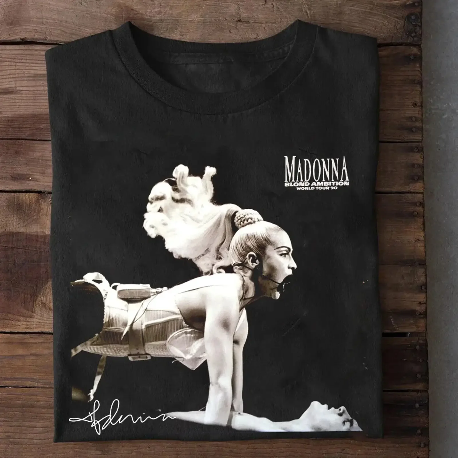 T-shirt vintage délavé noir Madonna Blond Ambition World Tour 90 toutes tailles pour homme, légèrement graphique, pour un usage quotidien décontracté