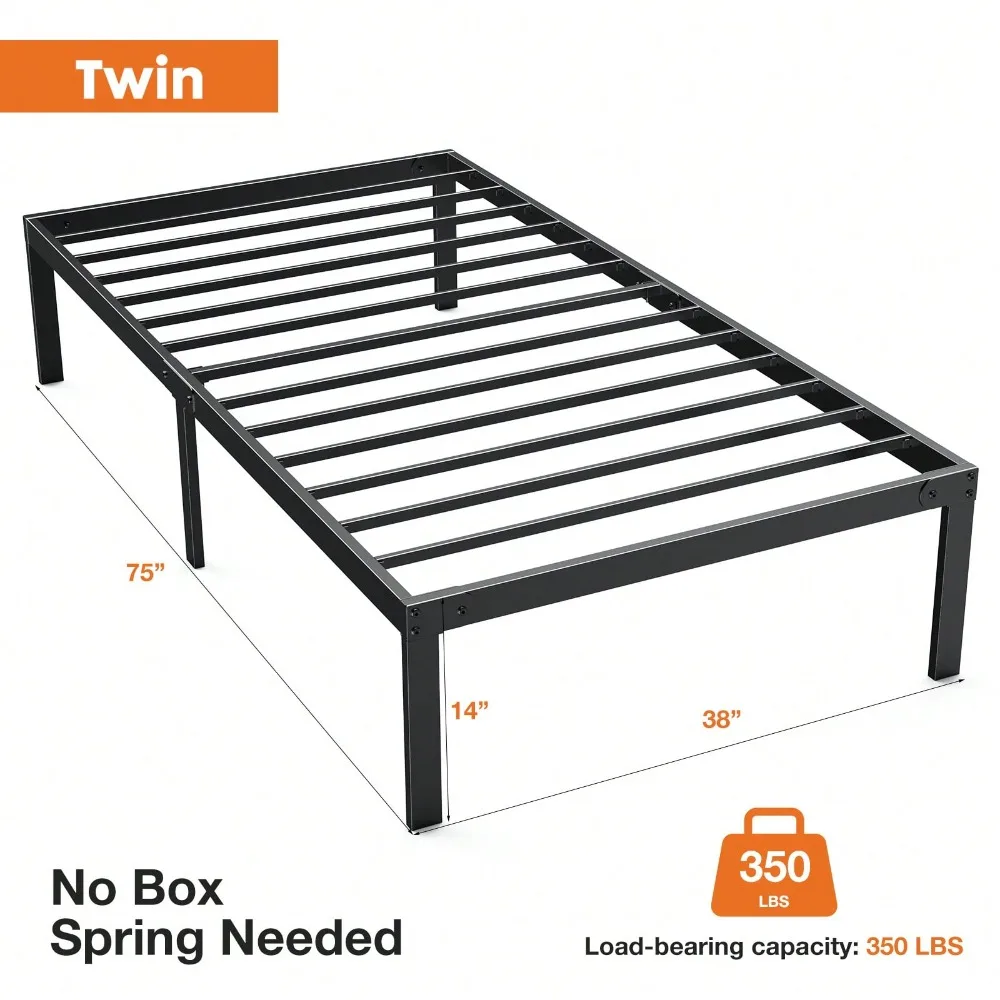 

Twin Metal Platform Bed Frame, Under Bed Storage Space, Simple and Sleek Design, Easy Assembly, No Box Spring Needed