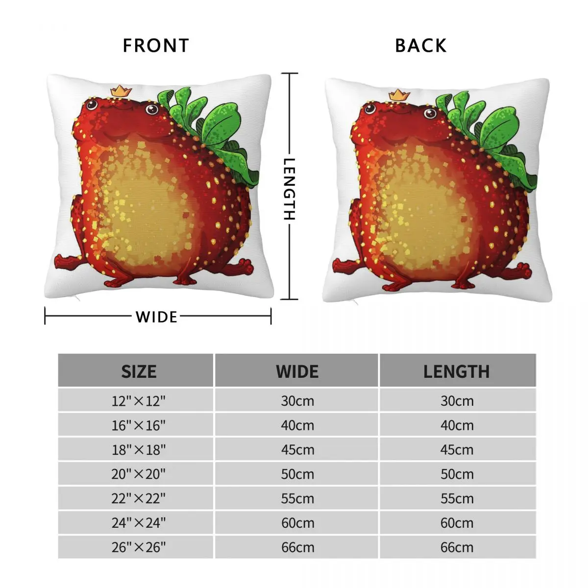 Royal Strawberry Frog Square Pillowcase Polyester Linen Velvet Creative Zip Decor Throw Pillow Case Car Cushion Cover 45x45