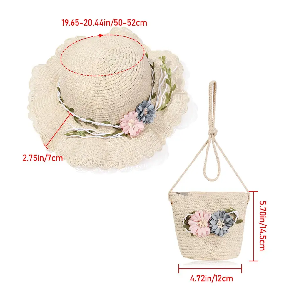 New Summer Kids Flower Caps Bag Girl Sandy Beach Hat Baby Coin Cute Weave Straw Purse Children\'s Messenger Backpack