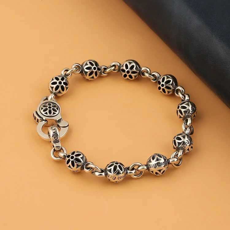 Trendy and Personalized Solid Ball Solid Silver S925 Bracelet Punk Fashion Hip Hop Handmade Silver Chain Jewelry