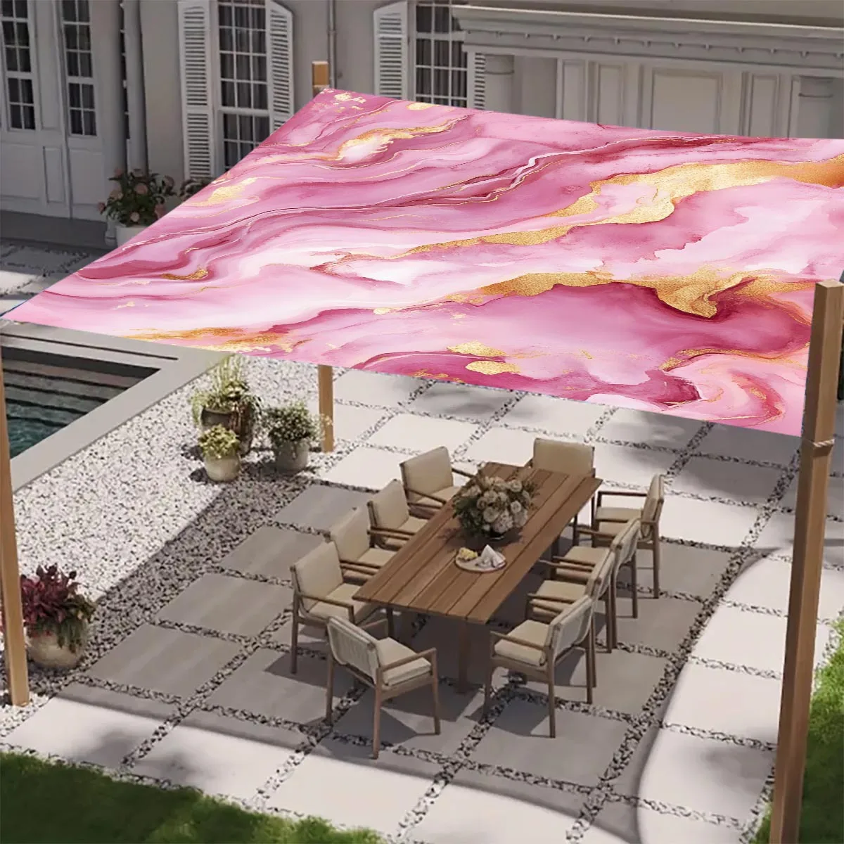 Quicksand Marble Pattern Camping Sunshade Tent  Camping Tarpaulin Portable Outdoor Camping Tent Picnic Mat Terrace Ceiling Cloth