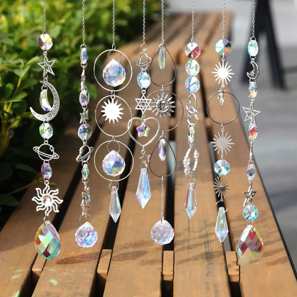 Rainbow Maker Sun Catcher Sun Moon Planet Home Garden Decor Crystal Wind Chimes Light Catching Crystal Pendant Outdoor