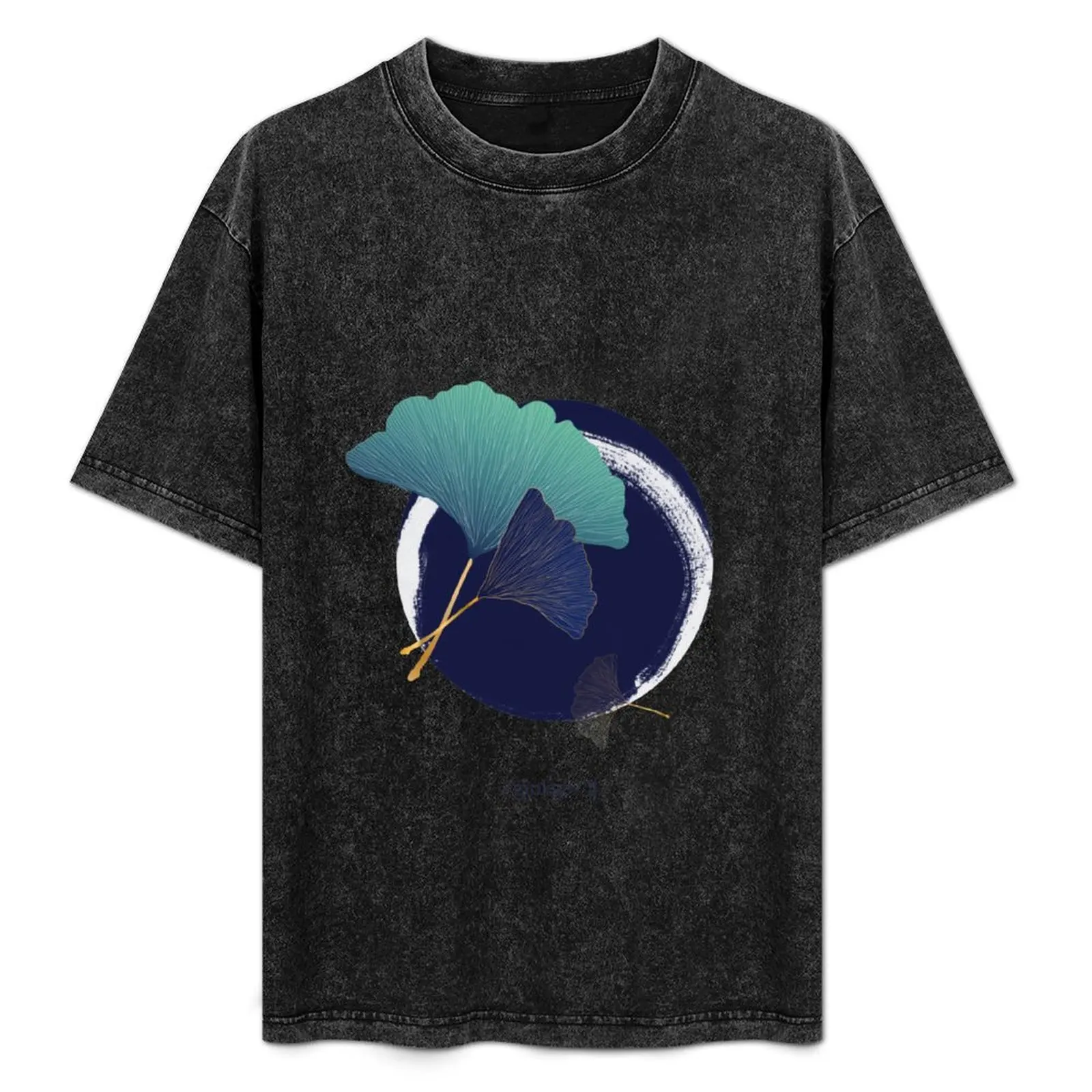 

Blue ginkgo leaves illustration with hand stroke T-Shirt graphic shirts new edition blanks T-shirt men