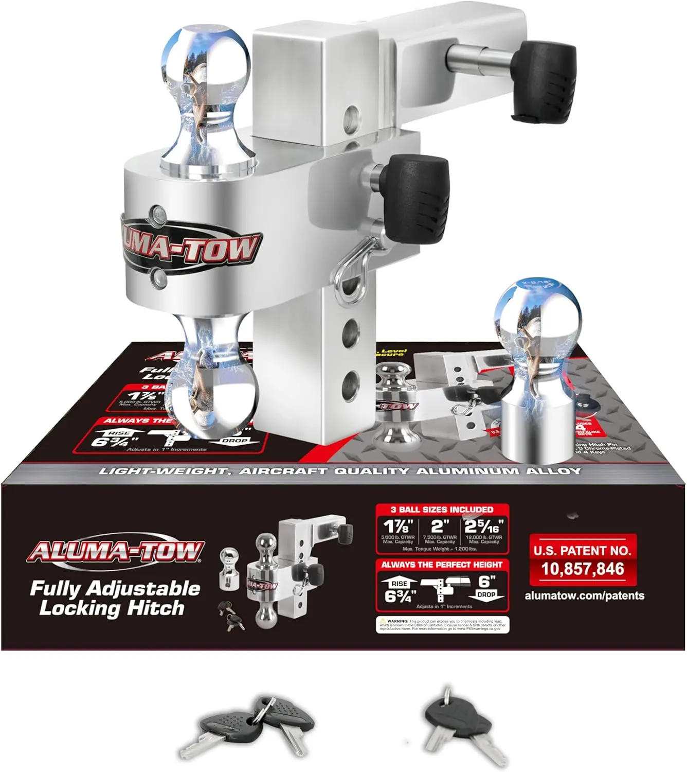 

Регулируемая легкая прицепная сцепка Aluma из алюминиевого сплава, сменное шаровое крепление с 6-дюймовым расстоянием падения