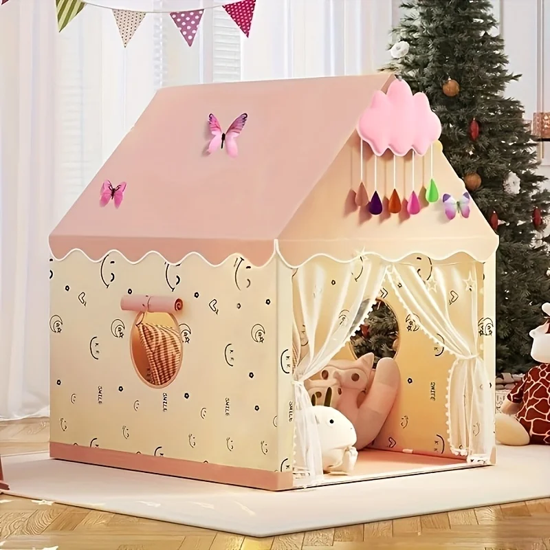 Tente de conte de fées princesse pour enfants, tente de jeu de Style chalet rose et Beige avec décor de papillon nuage, en Fiber synthétique, pour l'intérieur et l'extérieur