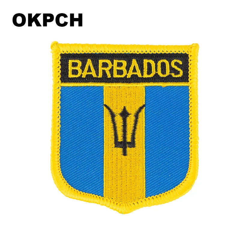 Barbados Flag Shield Shape Iron on Embroidery Patches Saw on Transfer Patches Sewing Applications for Clothes Back Pac