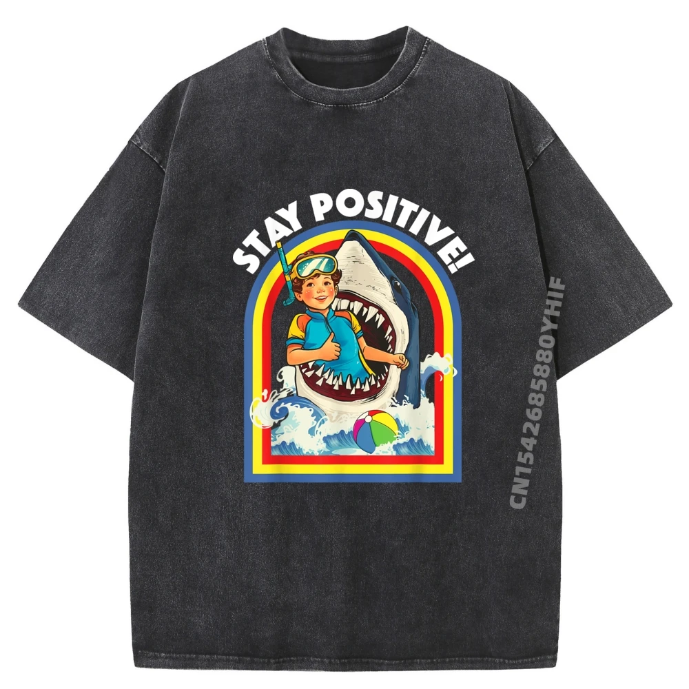 

Мужская футболка Stay Positive Shark Lover, мужские футболки с принтом, последняя футболка с рисунком, мужская стираная одежда в стиле ретро