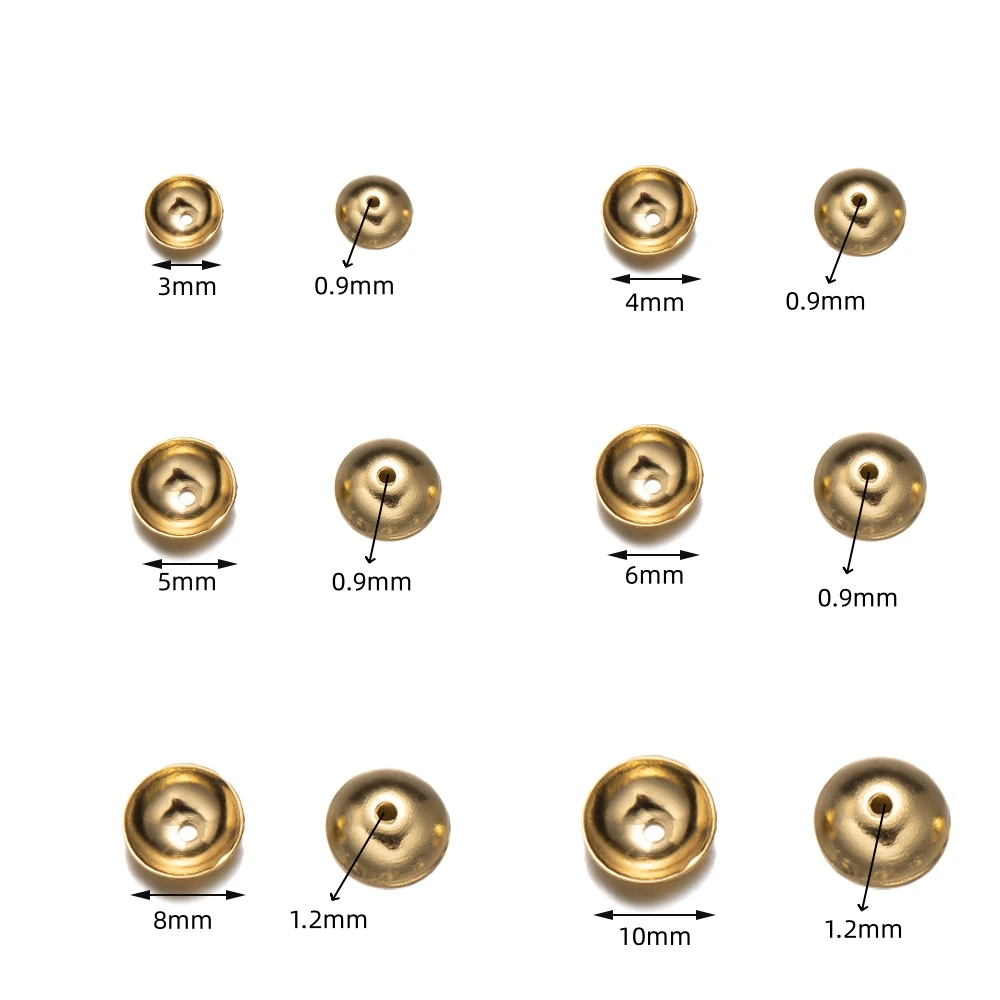 50pcs 3-10mm Gold Color Stainless Steel Round Bead Caps Spacer Beads for Jewelry Making DIY Components Accessories Wholelsale