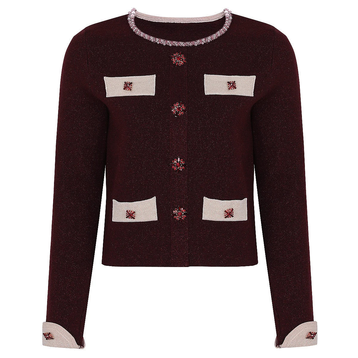 

High End Quality Spring And Autumn New Fashion Nail Bead Diamond Buckle Knitted Internet Famous Casual Style Cardigan Jacket