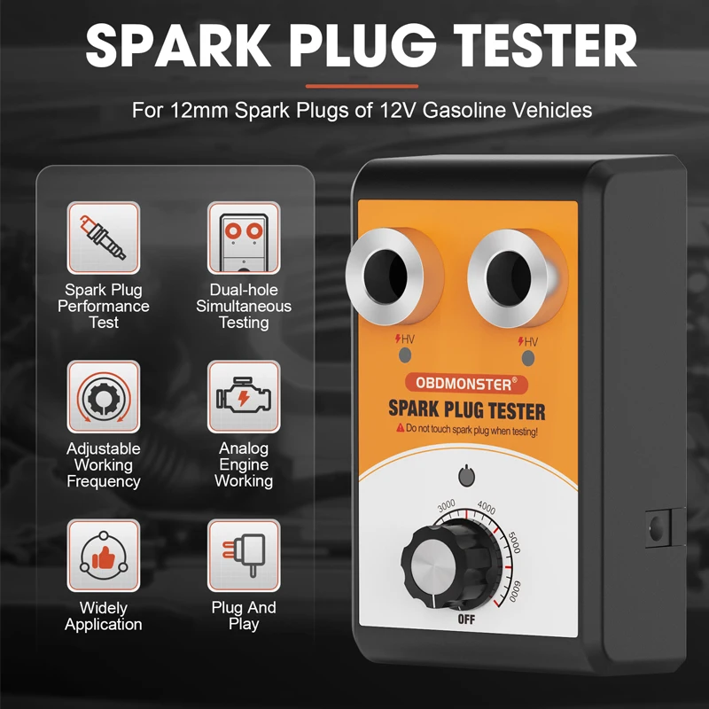 Car Spark Plug Tester Dual Holes 12V 0-6000rpm Work Frequency Engine Ignition Coil Tester Official Original Auto Diagnostic Tool