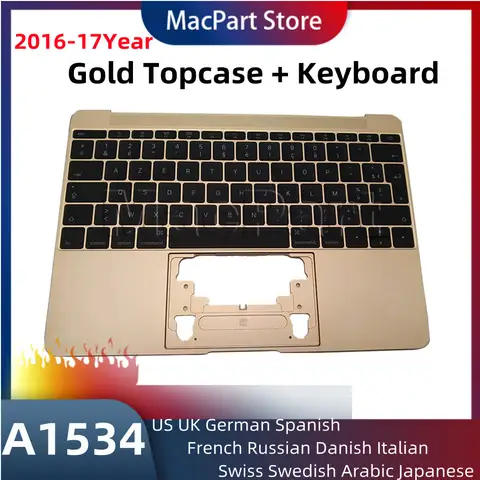Gold Topcase Suitable for12'' A1534 Topcase with Keyboard US UK German Spanish French Russian Danish Italian Arabic2016 17 Years