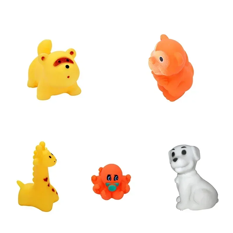 5pcs Small Animal Toys Soft Rubber Float Squeeze Sound Squeaky Bathing Water Toy For Pet Kids Random Style