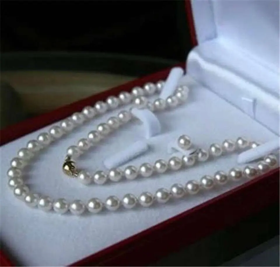 beautiful AAA++ 9-10MM Natural White Akoya Pearl Necklace 18\