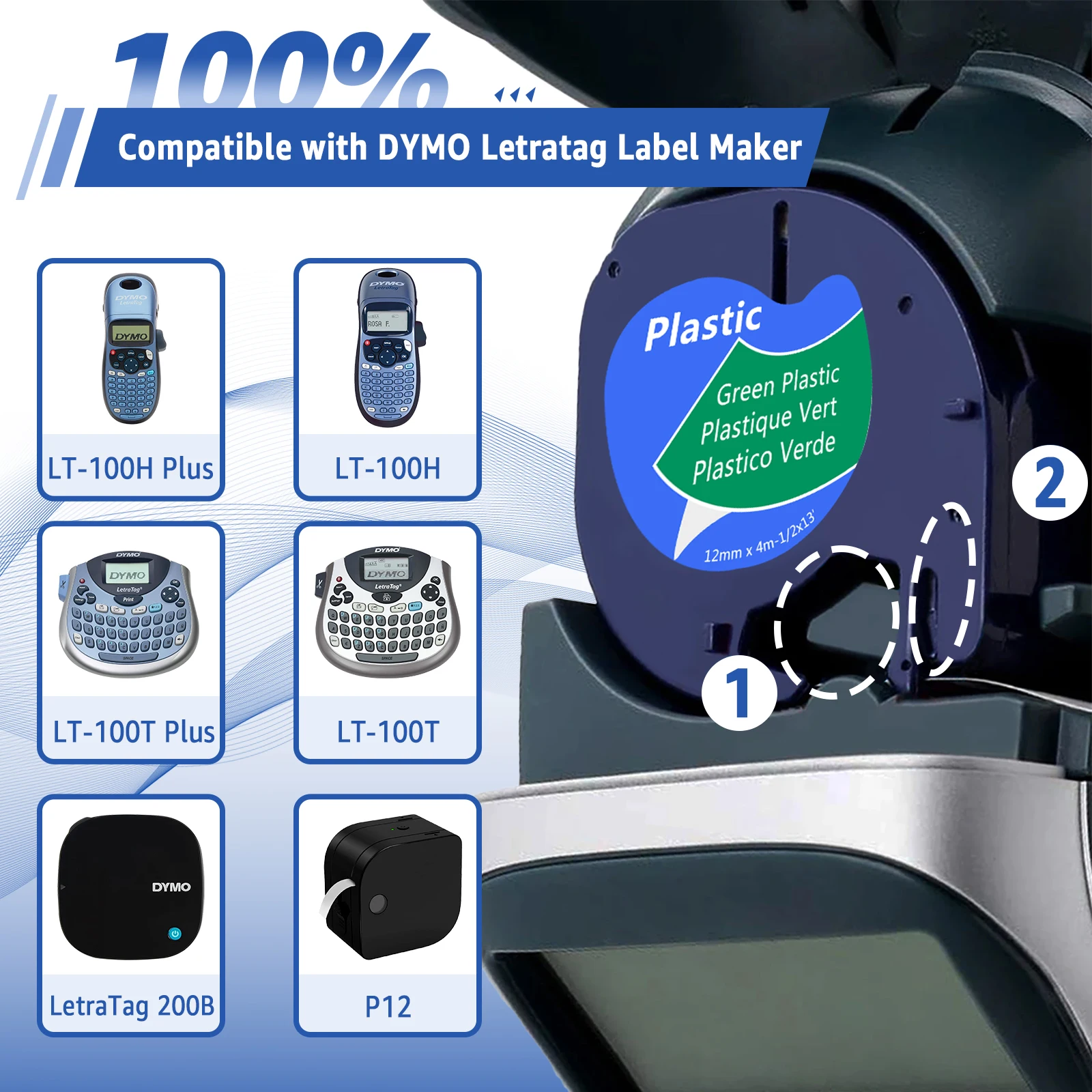 3-10PK 12mm Tapes Compatible for Dymo Letra Tag A91334 A91330 91331 16952 Label Ribbon for DYMO LetraTag Plus LT100H QX50 Maker