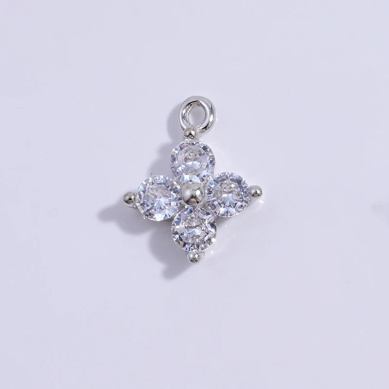 S925 Sterling Silver 9.5m*7.6mm Cubic Zirconia  Flower Charms Pendant for Jewelry Necklace Making SD42