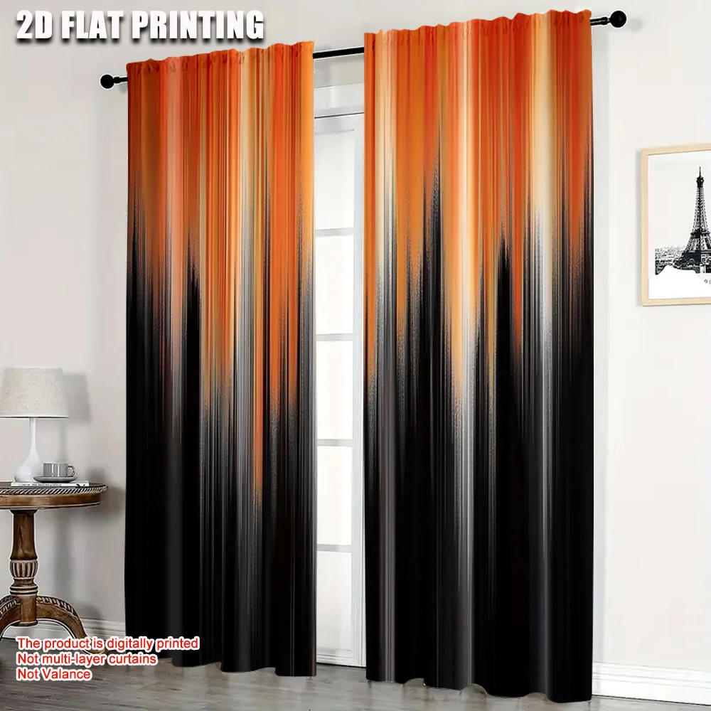 2pcs, Upscale Curtains 2D plane printing Modern Orange and B