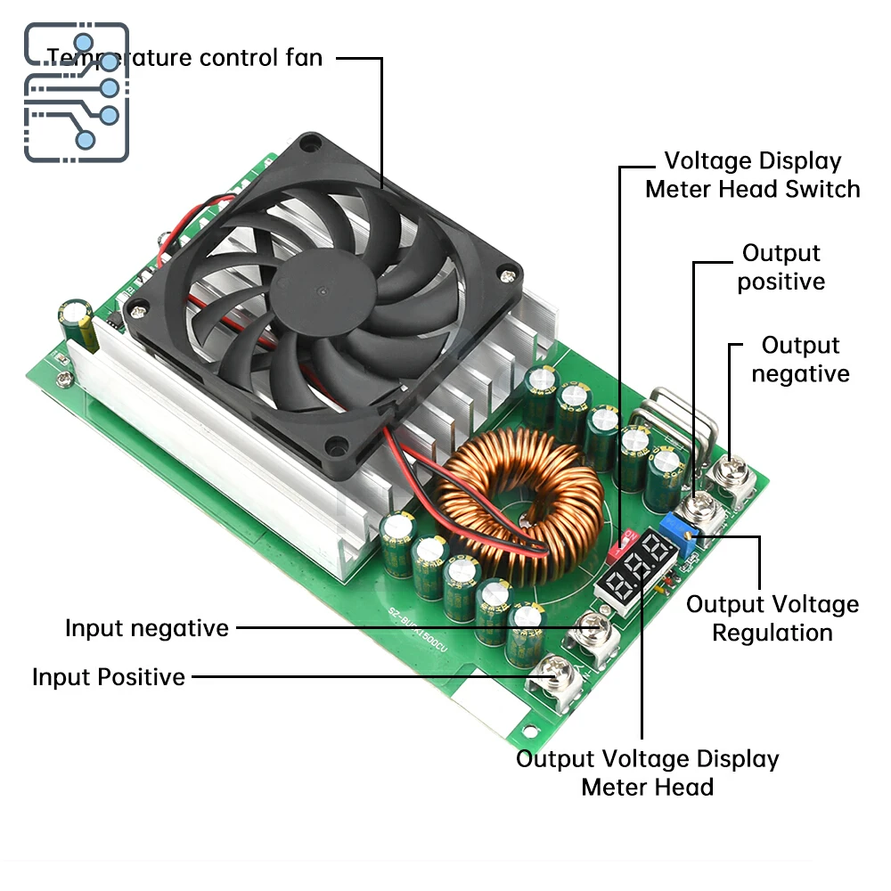 Módulo reductor no aislado de 1500W 50A DC-DC15-90V a 2,5-72V módulo reductor ajustable módulo de fuente de alimentación estabilizada en voltaje