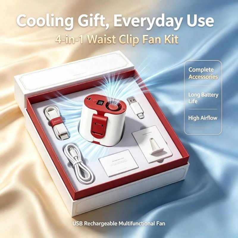 4-in-1 Waist Clip Fan Outdoor Portable Type-C Rechargeable Multifunctional Cooling Fan with Long Battery Life High Airflow
