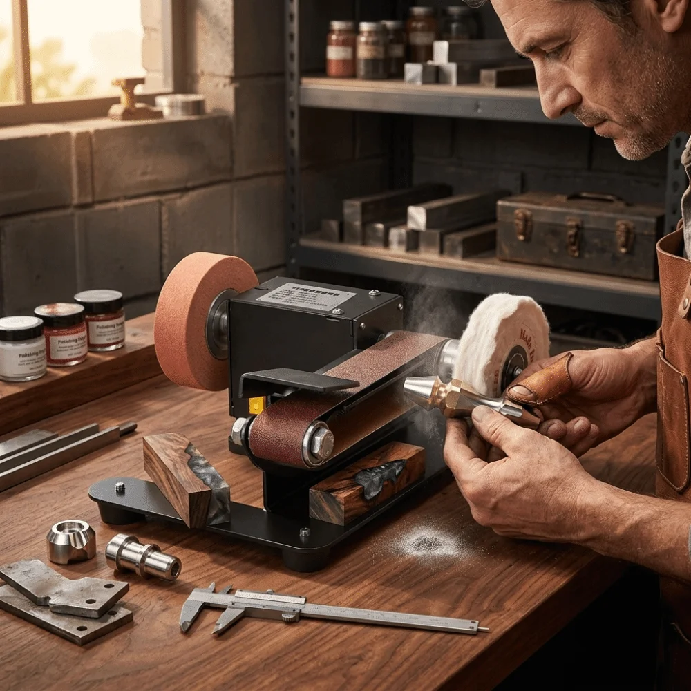 Multi Function Bench Grinder Adjustable Speed Pure Copper Motor Mini Electric Polishing Machine Compact Body Metal Base