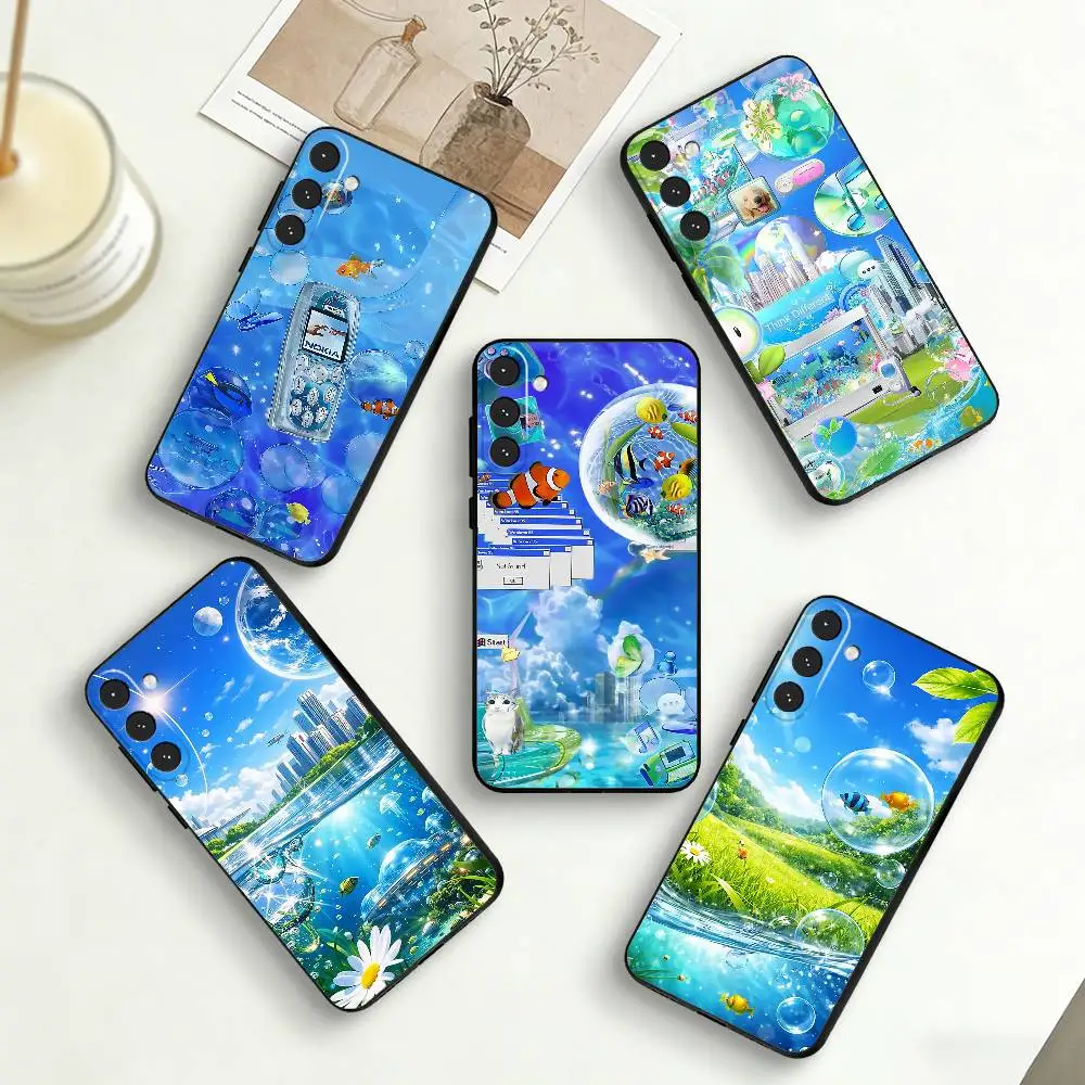 

F-Frutiger Aero Aqua Nostalgia Phone Case For Samsung Galaxy A73,A72,A71,A70,A53,A52,A51,Others Soft Black Cover