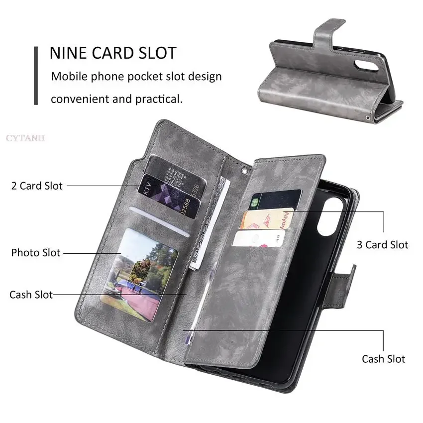 Leder Neun Karten Brieftasche Fall Für Samsung Galaxy S24 Ultra S23 FE S22 S20 S21 Plus S10 S9 S8 Plus Hinweis 20 Telefon Abdeckung – Detail 4