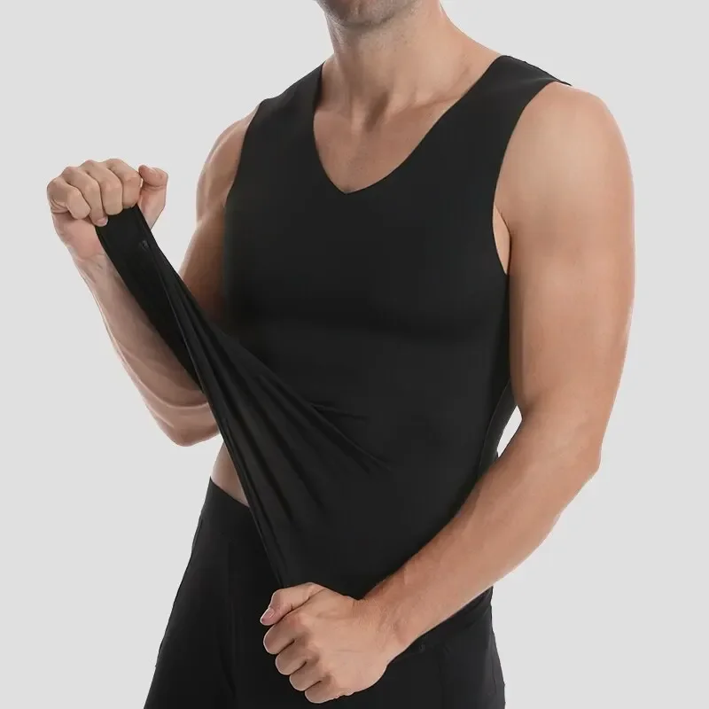 V-neck Seamless Ice Silk Vest Men Fitness Running Hurdle Crossing Sleeveless Quick Drying Elasticity Summer Male Slim Tank Tops