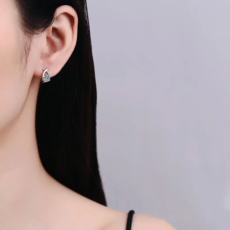 18K Platinum Diamond Moissanite Earrings Cross Drop  PT950 Platinum Earrings Light Luxury Korean Style One Carat