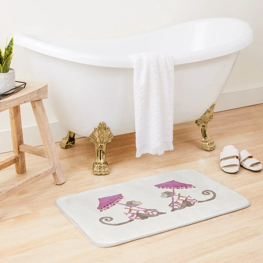 

watercolor chinoiserie chic monkey, chinoiserie chic pattern Bath Mat Washable Non-Slip Kitchen Rug Toilet Carpet Mat