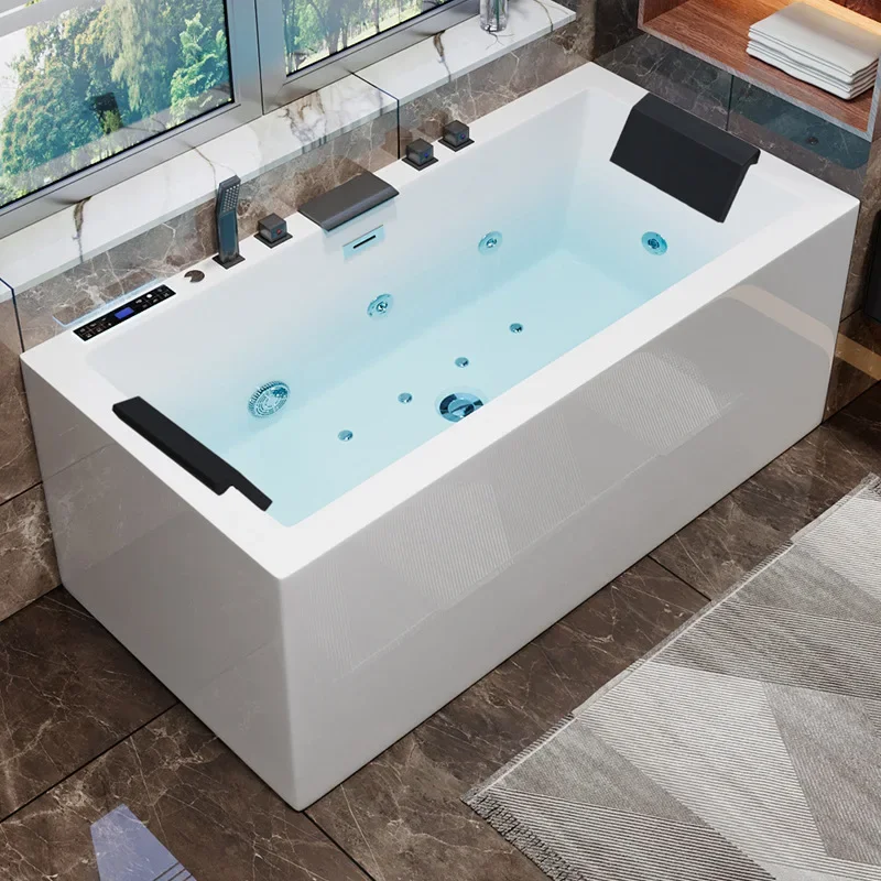Household adult small apartment acrylic three-skirt double deep bubble surfing massage heating thermostatic bathtub