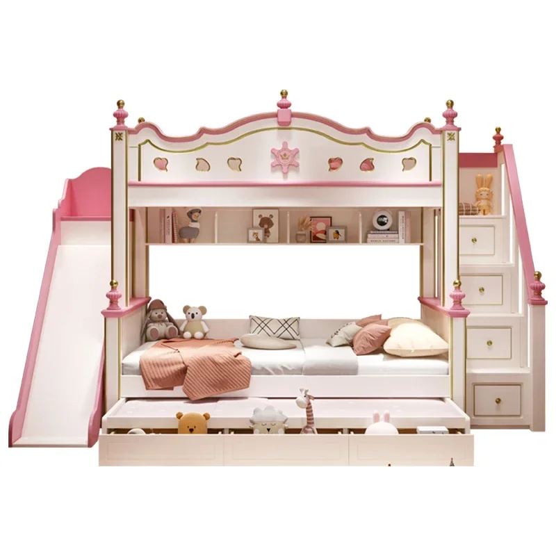 Storage Bunk Children Beds Princess Wooden Luxury Loft Children Beds Bedroom Boys Camas Infantiles Kids Bed Set Furniture BL50CB