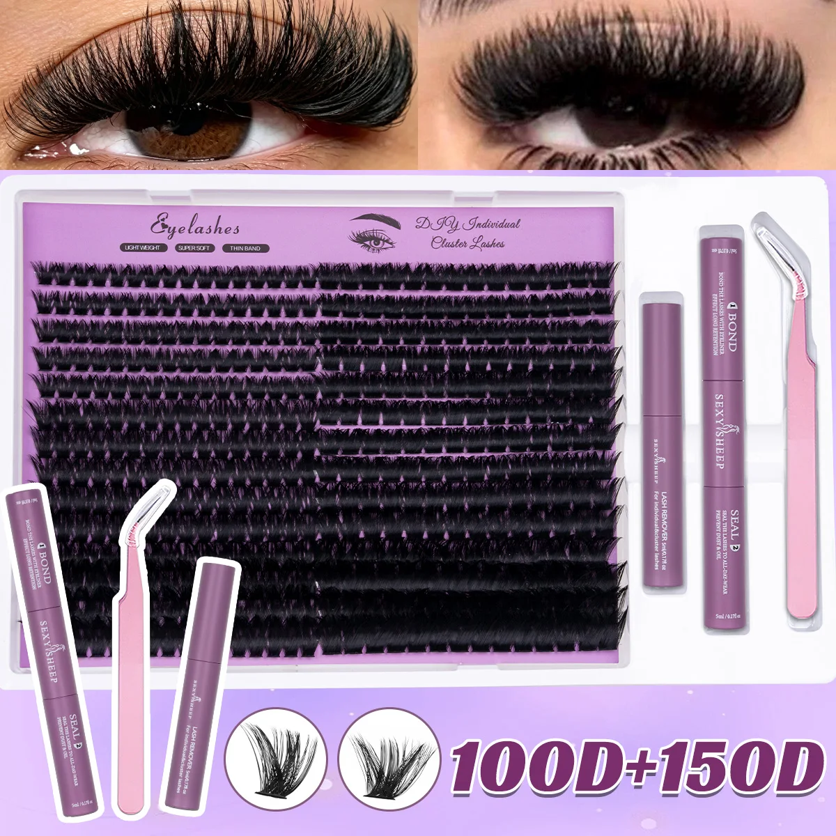 DIY Wimpern-Cluster-Set, Wispy-Wimpernverlängerungen, Natürliches Volumen, Einzelwimpern-Set mit Kleber, Fixiermittel, Entferner und Pinzette – Detail 9