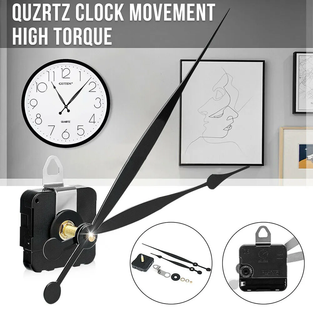 Kwaliteit Stille Quartz DIY Mechanisme Bewegingsset Grote lange wijzers Uurwerk Hoog koppel Wandklokaccessoires Zwart