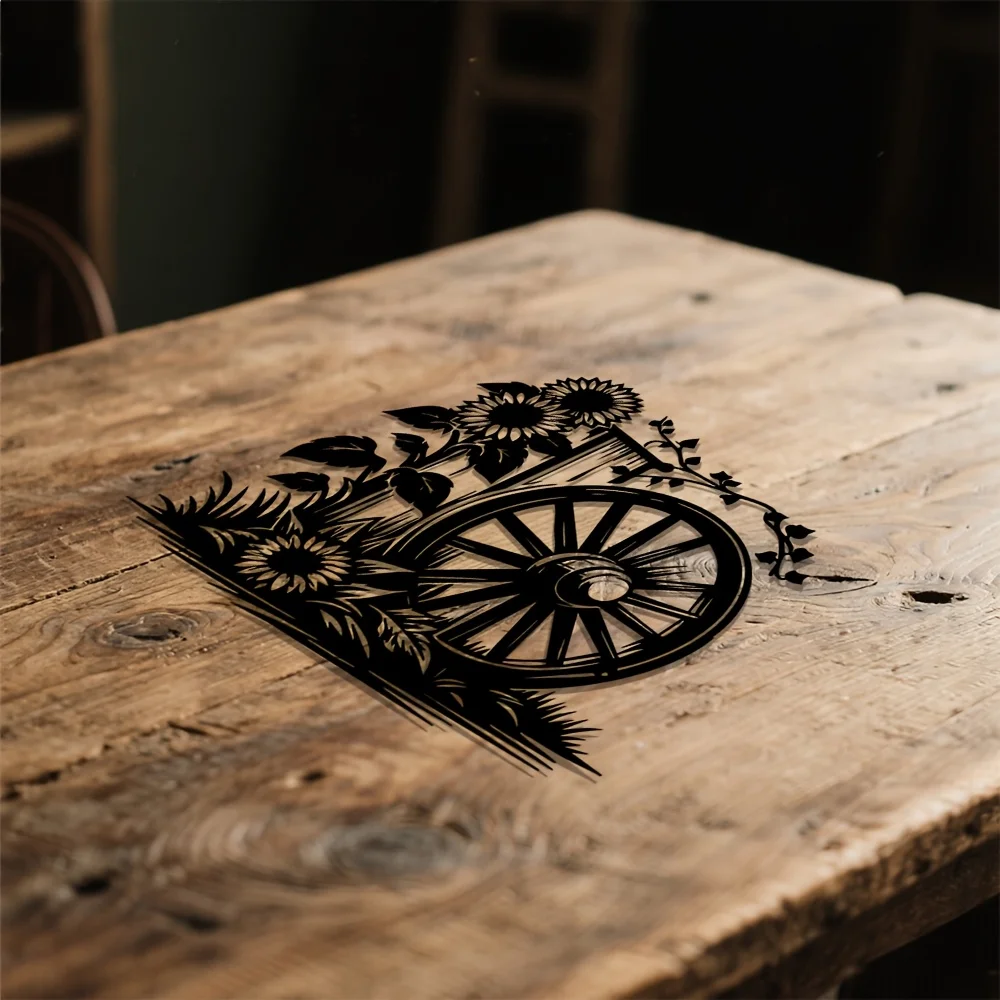 Sunflower Wagon Wheel Metal Wall Art 2D Flat Sculpture Living Room Bedroom Garden Porch Farmhouse Decor