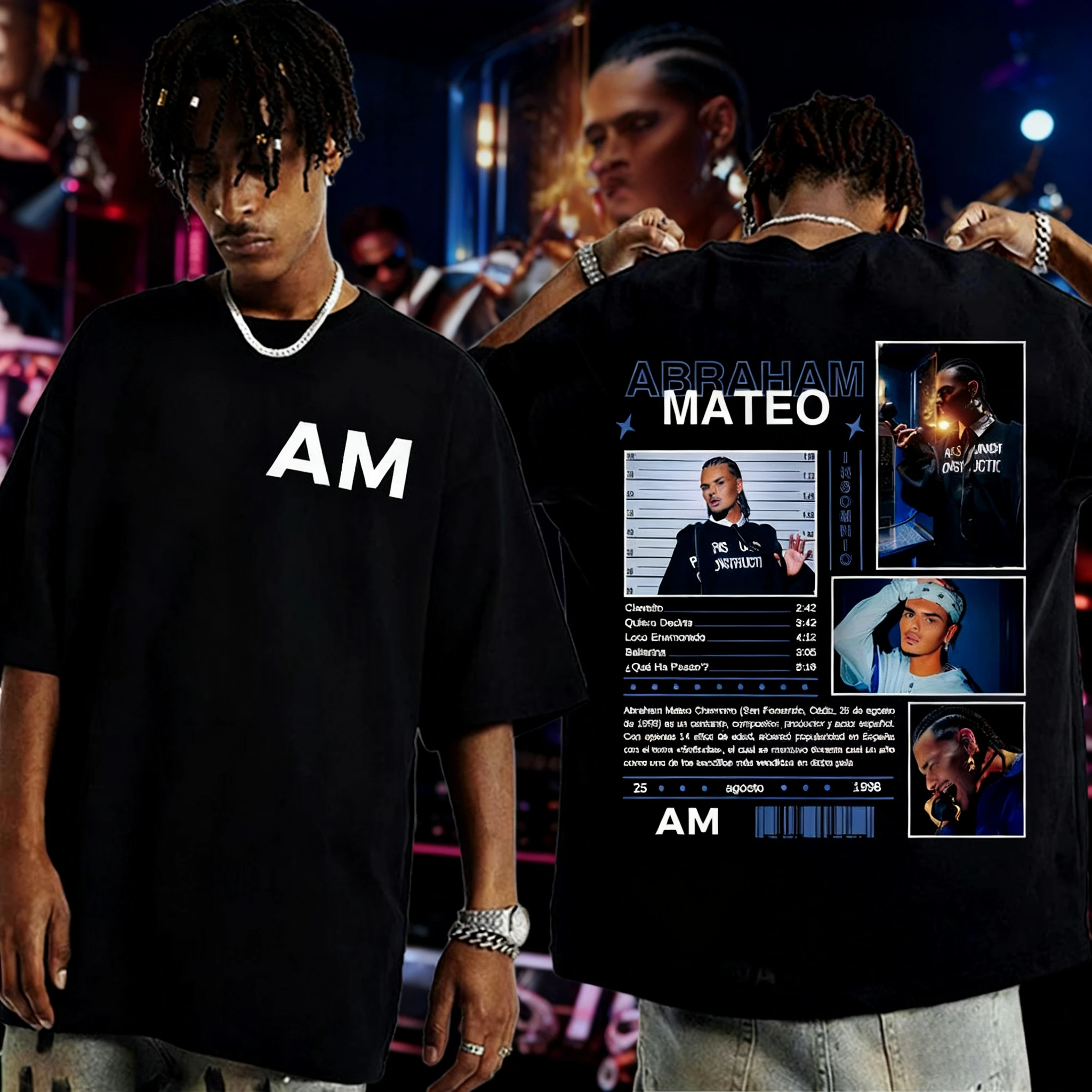 2025 Verano Abraham Mateo Tour Rapper Camiseta estampada 100% algodón con funda Merch para hombres y mujeres, informal gótico de gran tamaño