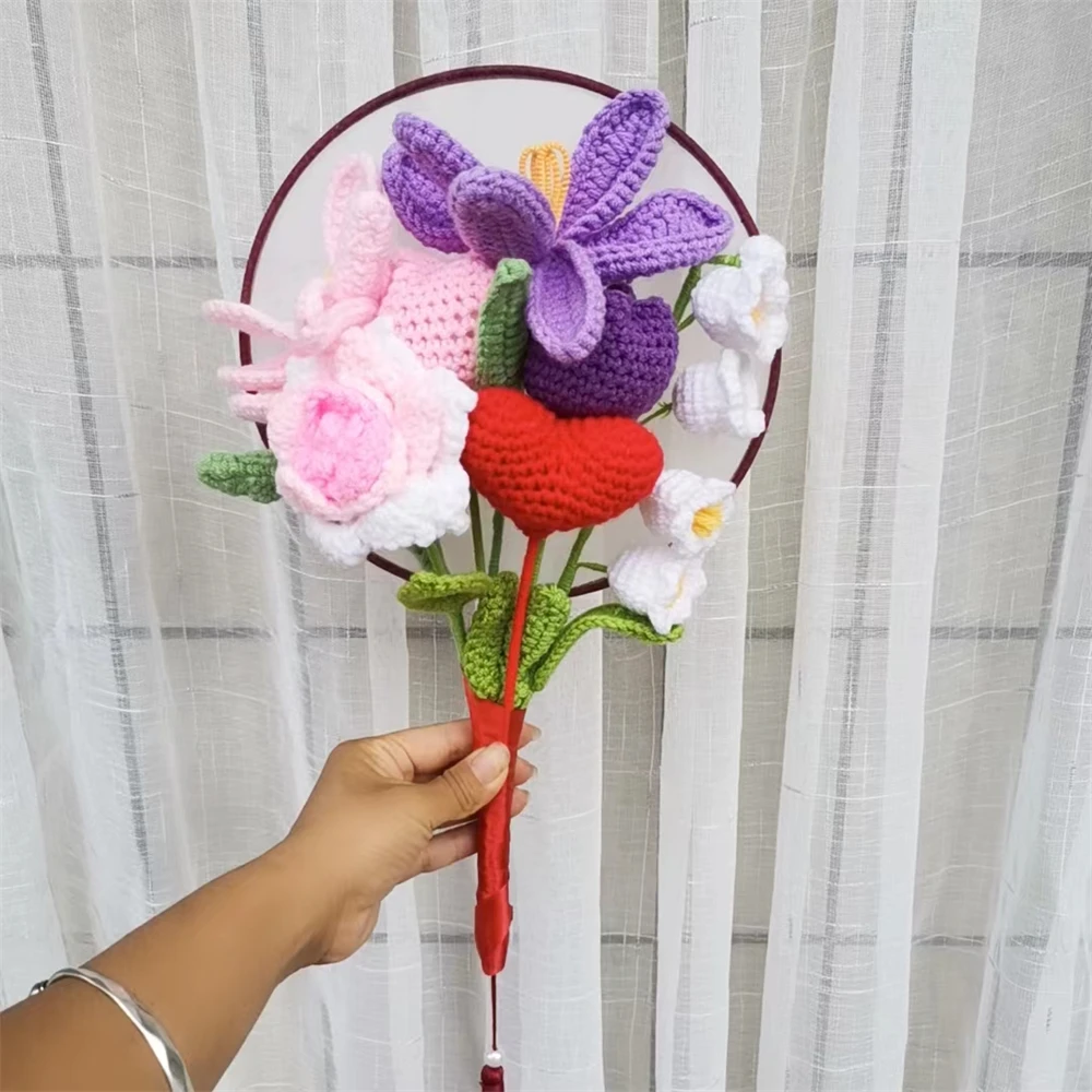 Hand-woven Rose Tulips Bouquet Finished Imitation Flower Weaving By Bridal Wedding Bouquet  Accessories Valentine's Day Gifts