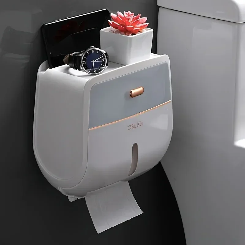 Toilet Roll Paper Holder Double Layer Large Capacity Storage Box Wall Mounted Waterproof Tissue Box  Bathroom Accessories