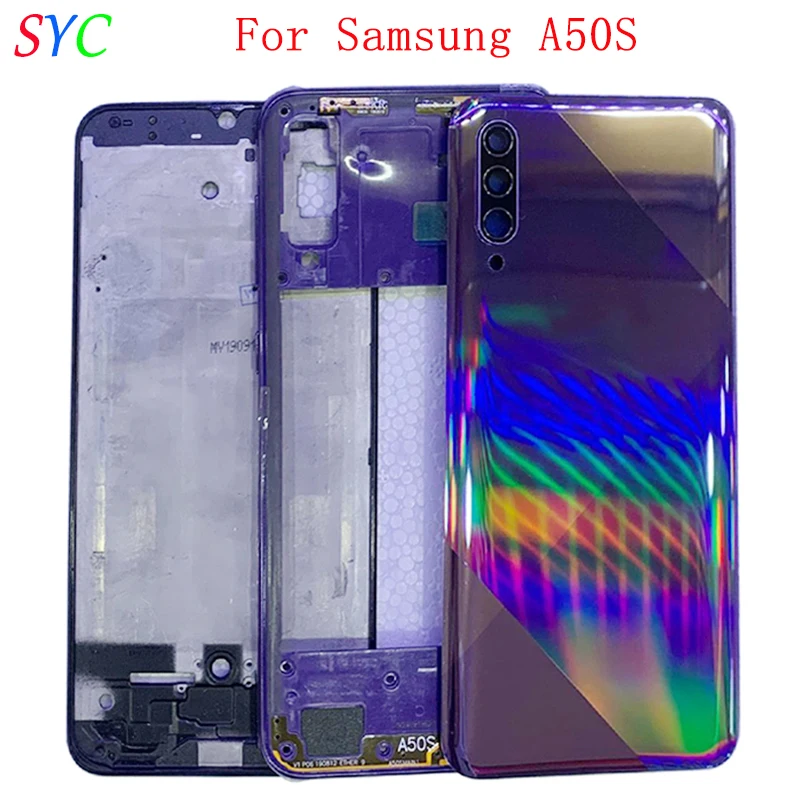 

Rear Door Battery Cover Housing Case For Samsung A50S A507 Back Cover with Middle Frame Camera Lens Logo Repair Parts