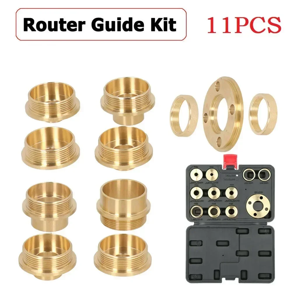 11PcsXBrass Template Router Guides Kit With Lock Nut Adapter Router Guide Accessories Template Guide Bushing Set