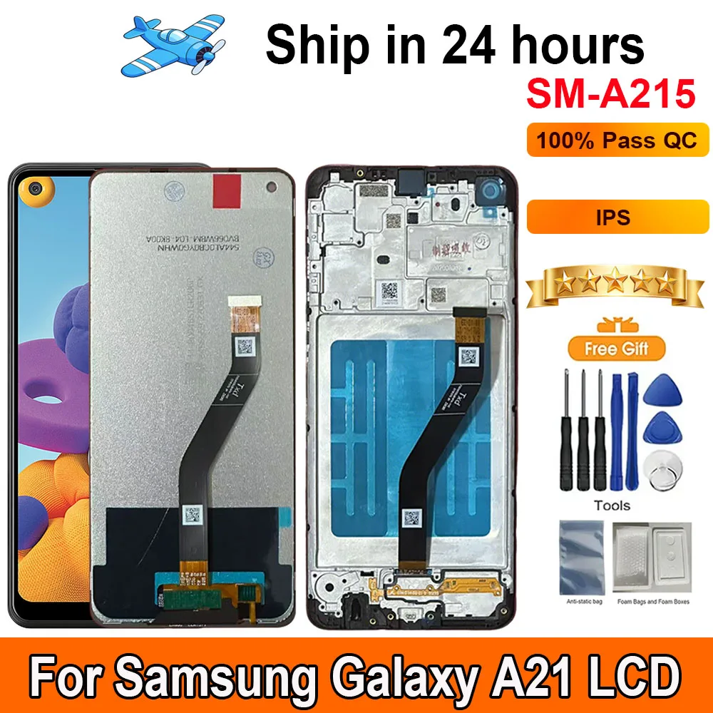 Pantalla de 6,5 pulgadas para Samsung Galaxy A21, pantalla LCD, Panel táctil, ensamblaje digitalizador, repuesto de LCD con marco A21 A215 SM-A215